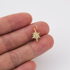 18K Gold Filled Dainty Gold North Star Charm, Bethlehem Star Pendant, Starburst Charm for Jewelry Making Supply, 14x9mm, CP2108