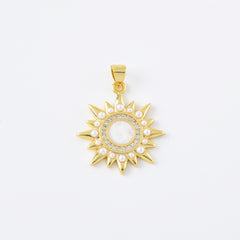 18K Gold Filled Dainty Sun Burst Charm, Shell Pearl Sun Pendant, Cubic Zirconia Celestial Sun Pendant for Necklace Bracelet Jewelry Making Supply, CP2113