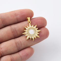 18K Gold Filled Dainty Sun Burst Charm, Shell Pearl Sun Pendant, Cubic Zirconia Celestial Sun Pendant for Necklace Bracelet Jewelry Making Supply, CP2113