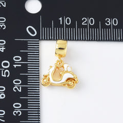 18K Gold Filled Dainty Motorbike Charm, Pink White Black Enamel Scooter Vehicle Rondelle Bail Drop Pendant, 21x16mm, CP2114