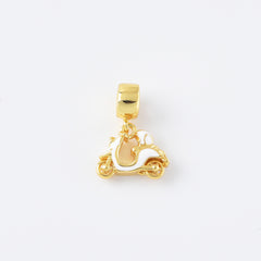18K Gold Filled Dainty Motorbike Charm, Pink White Black Enamel Scooter Vehicle Rondelle Bail Drop Pendant, 21x16mm, CP2114