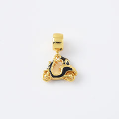18K Gold Filled Dainty Motorbike Charm, Pink White Black Enamel Scooter Vehicle Rondelle Bail Drop Pendant, 21x16mm, CP2114