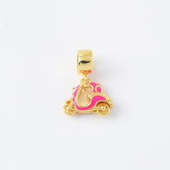 18K Gold Filled Dainty Motorbike Charm, Pink White Black Enamel Scooter Vehicle Rondelle Bail Drop Pendant, 21x16mm, CP2114
