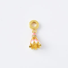 18K Gold Filled Pink Enamel Badminton Ball Charm, Shuttlecock Pendant for Badminton Sport Jewelry Inspired Necklace Bracelet Component, CP2117