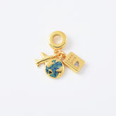 18K Gold Filled Passport/Earth/Plane Travel Theme Rondelle Bail Drop Pendant for Necklace Bracelet Jewelry Making Supply, 26x24mm, CP2118