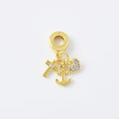 18K Gold Filled Cross/Anchor/Heart Theme Rondelle Bail Drop Charm Pendant for Necklace Bracelet Jewelry Making Supply, 25x19mm, CP2119