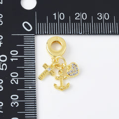 18K Gold Filled Cross/Anchor/Heart Theme Rondelle Bail Drop Charm Pendant for Necklace Bracelet Jewelry Making Supply, 25x19mm, CP2119