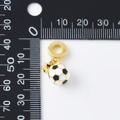 18K Gold Filled Enamel Football Charm, Star Soccer Ball Sport Theme Rondelle Bail Triple Drop Pendant Bracelet, 22x14mm, CP2120