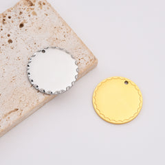 18K Gold Filled Stainless Steel Circle Round Charm Blank for Engrave, Round Polished Charm w/ Scalloped Edge for Necklace Bracelet Making CP2139