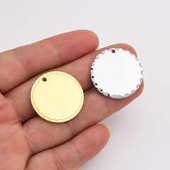 18K Gold Filled Stainless Steel Circle Round Charm Blank for Engrave, Round Polished Charm w/ Scalloped Edge for Necklace Bracelet Making CP2139