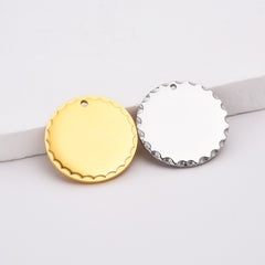 18K Gold Filled Stainless Steel Circle Round Charm Blank for Engrave, Round Polished Charm w/ Scalloped Edge for Necklace Bracelet Making CP2139