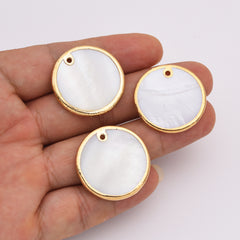 18K Gold Filled White Shell Pearl Round Coin Disc Charm, Abalone Round Pendant, MOP Round Charm for Necklace Bracelet Jewelry Making, CP2140