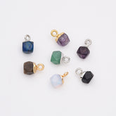 18K Gold Filled Dainty Faceted Cube Stone Charm, Natural Stone Faceted Pendant for DIY Jewelry Making Supply, CP2142
