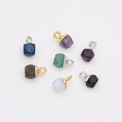 18K Gold Filled Dainty Faceted Cube Stone Charm, Natural Stone Faceted Pendant for DIY Jewelry Making Supply, CP2142