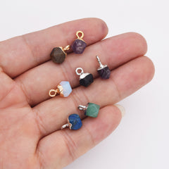 18K Gold Filled Dainty Faceted Cube Stone Charm, Natural Stone Faceted Pendant for DIY Jewelry Making Supply, CP2142