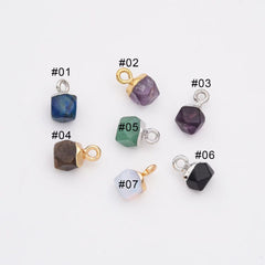 18K Gold Filled Dainty Faceted Cube Stone Charm, Natural Stone Faceted Pendant for DIY Jewelry Making Supply, CP2142