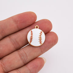 18K Gold Filled Enamel Sports Ball Charm, Football Basketball Rugby Baseball Beach Ball Pendant for Necklace Bracelet Jewelry Making, CP2144