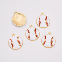 18K Gold Filled Enamel Sports Ball Charm, Football Basketball Rugby Baseball Beach Ball Pendant for Necklace Bracelet Jewelry Making, CP2144