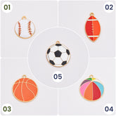 18K Gold Filled Enamel Sports Ball Charm, Football Basketball Rugby Baseball Beach Ball Pendant for Necklace Bracelet Jewelry Making, CP2144