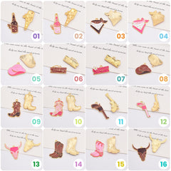 18K Gold Filled Dainty Cowboy Wine Boots Hat Scarf Gun Bull Head Charm, Cute Enamel Western Cowgirl Pendant, CP2149