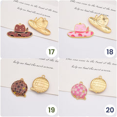 18K Gold Filled Dainty Cowboy Wine Boots Hat Scarf Gun Bull Head Charm, Cute Enamel Western Cowgirl Pendant, CP2149