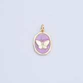 18K Gold Filled Dainty Oval Shape Butterfly Insect Charm, Purple Enamel Butterfly Pendant for Necklace Bracelet Jewelry Making Supply, CP2169