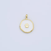 18K Gold Filled White Enamel Dog Cat Paw Print Charm, Paw Print Coin Pendant for Bracelet Necklace Earring Jewelry Making Supply, CP2170