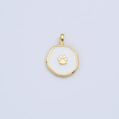 18K Gold Filled White Enamel Dog Cat Paw Print Charm, Paw Print Coin Pendant for Bracelet Necklace Earring Jewelry Making Supply, CP2170