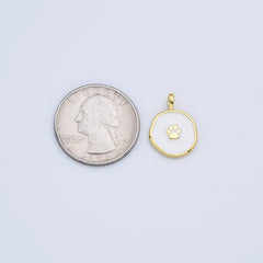 18K Gold Filled White Enamel Dog Cat Paw Print Charm, Paw Print Coin Pendant for Bracelet Necklace Earring Jewelry Making Supply, CP2170
