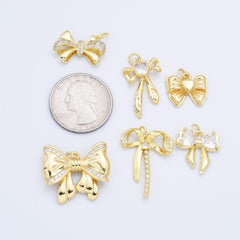 18K Gold Filled Dainty Ribbon Bow Charm, Ribbon Bow Pendant CZ Micro Pave for Necklace Bracelet Earring Jewelry Making Supply, CP2172