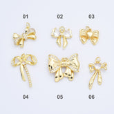 18K Gold Filled Dainty Ribbon Bow Charm, Ribbon Bow Pendant CZ Micro Pave for Necklace Bracelet Earring Jewelry Making Supply, CP2172