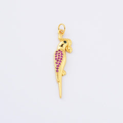18K Gold Filled Macaw Parrot Charm, Micro Pave Fuchsia CZ Cockatoo Bird Pendant, DIY Fashion Jewelry Craft Supply for Necklace Bracelet, CP2175