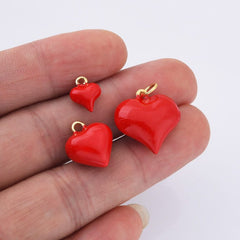 18K Gold Filled Red Enamel Heart Charm, Love Heart Pendant for Necklace Bracelet Earring Charm Jewelry Making Supply, Add On Charm, CP2178
