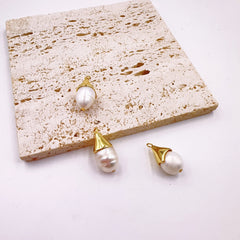 18K Gold Filled Dainty Freshwater Pearl Teardrop Charm, Teardrop Pearl Pendant for Necklaces Bracelet Earring DIY Jewelry Making Supply, CP2183