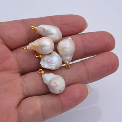 18K Gold Filled Freshwater Pearl Charm, Baroque Pearl Charm Big Bold Freeform Pearl Charm Pendant, CP2186