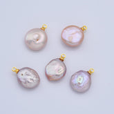 18K Gold Filled Natural White Freshwater Pearl Flat Round Charm, Freshwater Flat Baroque Pearl Charm Pendant, CP2187