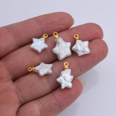 18K Gold Filled Dainty Star Pearls Charm, Natural White Baroque Freshwater Pearls for Necklace Bracelet Earring Beach Jewelry Making, CP2188