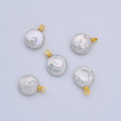 18K Gold Filled Natural White Freshwater Pearl Flat Round Charm, Freshwater Flat Baroque Pearl Charm Pendant, CP2189