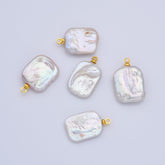 18K Gold Filled Natural Freshwater Pearl Charm, Rectangle Pearl Pendant, White Genuine Luster Square Baroque Freeform Pearl Charm Pendant CP2190