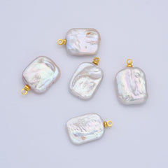 18K Gold Filled Natural Freshwater Pearl Charm, Rectangle Pearl Pendant, White Genuine Luster Square Baroque Freeform Pearl Charm Pendant CP2190