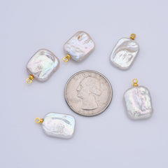 18K Gold Filled Natural Freshwater Pearl Charm, Rectangle Pearl Pendant, White Genuine Luster Square Baroque Freeform Pearl Charm Pendant CP2190