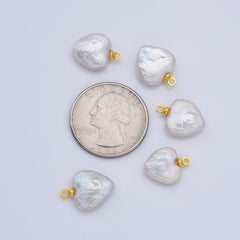 18K Gold Filled Dainty Heart Pearls Charm, Natural White Baroque Freshwater Pearls for Necklace Bracelet Earring Wedding Jewelry Making, CP2191