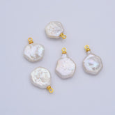 18K Gold Filled Natural White Freshwater Pearl Flat Round Charm, Freshwater Flat Baroque Pearl Charm Pendant, CP2192