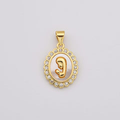 18K Gold Filled Shell Pearl Praying Virgin Mary Medallion Charm, Virgin Mary Pendant, Catholic Charm, Lady Of Guadalupe Pendant, CP2194