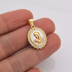 18K Gold Filled Shell Pearl Praying Virgin Mary Medallion Charm, Virgin Mary Pendant, Catholic Charm, Lady Of Guadalupe Pendant, CP2194
