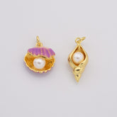 18K Gold Filled Open Clam Pearl Shell Charm, Sea Shell Conch Pearl Pendant, Ocean Snail Shell Charm, DIY Fashion Jewelry, CP2195