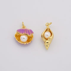 18K Gold Filled Open Clam Pearl Shell Charm, Sea Shell Conch Pearl Pendant, Ocean Snail Shell Charm, DIY Fashion Jewelry, CP2195