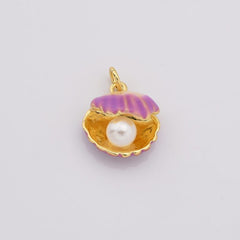 18K Gold Filled Open Clam Pearl Shell Charm, Sea Shell Conch Pearl Pendant, Ocean Snail Shell Charm, DIY Fashion Jewelry, CP2195