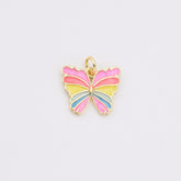 18K Gold Filled Colorful Rainbow Enamel Butterfly Charm, Monarch Butterfly Pendant for Necklace Bracelets Earring Jewelry Making Supply, CP2202