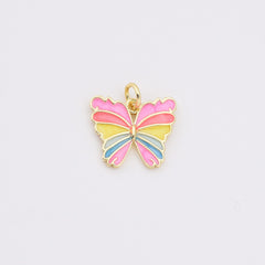 18K Gold Filled Colorful Rainbow Enamel Butterfly Charm, Monarch Butterfly Pendant for Necklace Bracelets Earring Jewelry Making Supply, CP2202